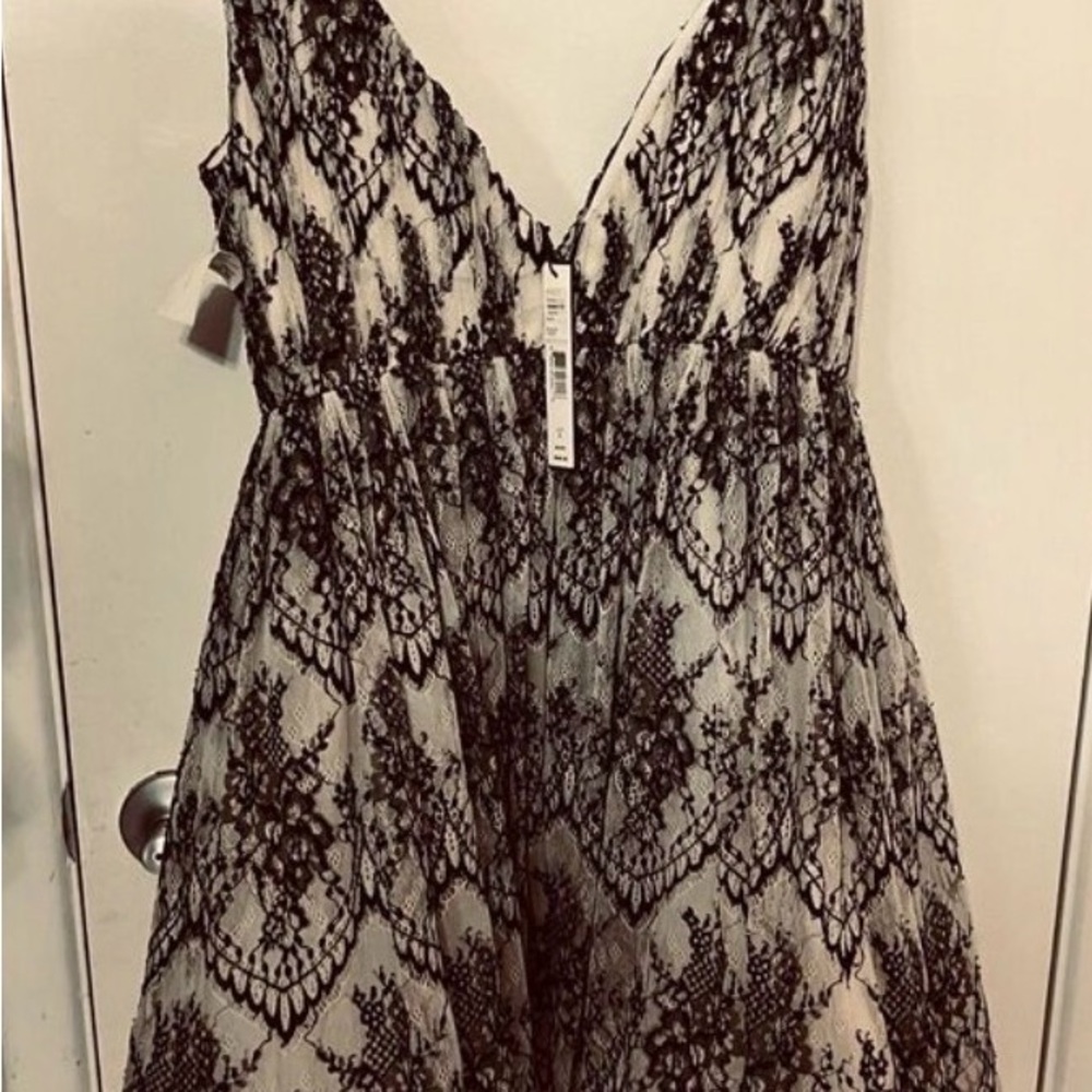 NWT Alice + Olivia Lace Clara Flare Dress Black and Ivory - Picture 14 of 16